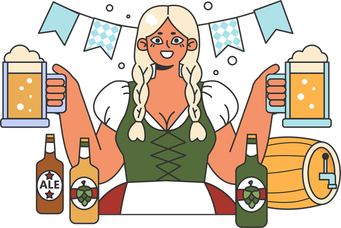 Girl holding two beer glass  Illustration