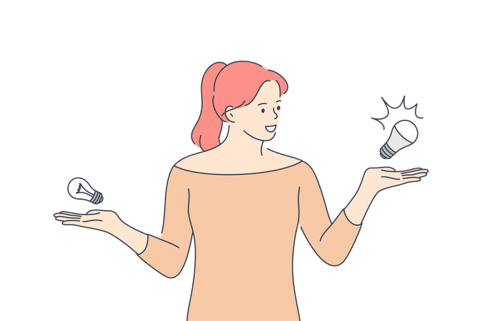 Girl holding two bulb in two hands  Illustration