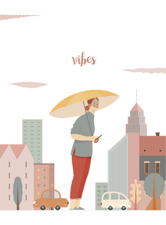 GIrl holding umbrella  Illustration