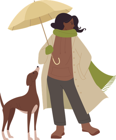 Girl holding Umbrella with dog  Illustration