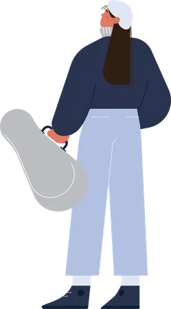 Girl holding violin bag while standing in city in winter cloth  Illustration