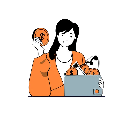 Girl holding wallet  Illustration