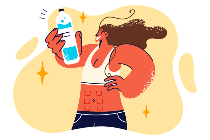 Girl holding water bottle  Illustration