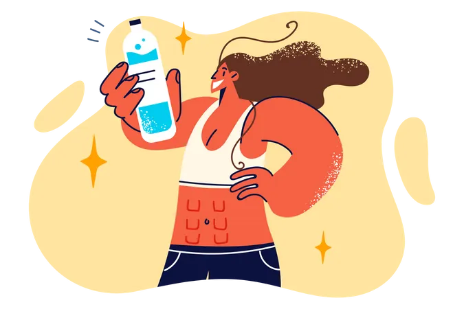 Girl holding water bottle  Illustration