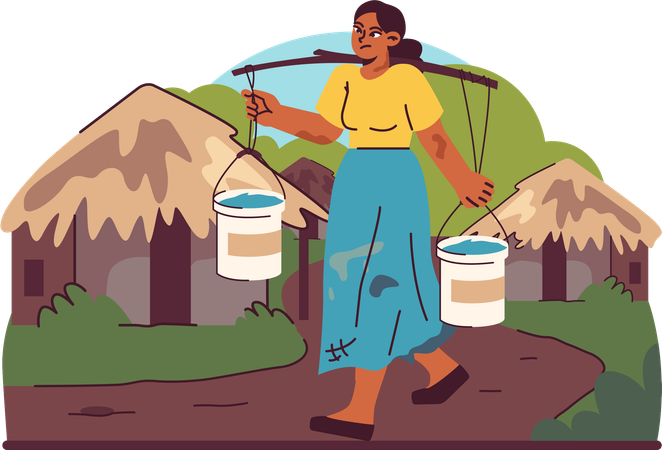 Girl holding water bucket  Illustration