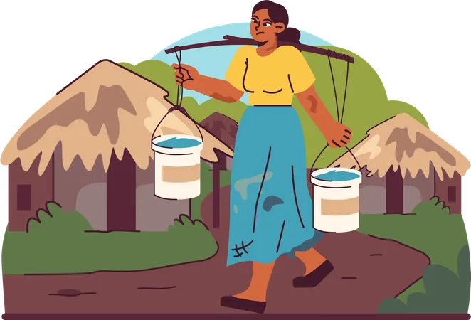 Girl holding water bucket  Illustration