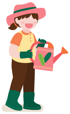 Girl Holding watering can Illustration