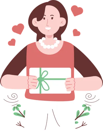 Girl holding wedding gift in her hand  Illustration