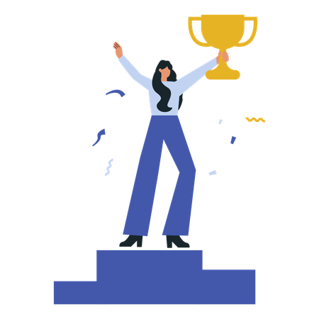 Girl holding winning trophy  Illustration