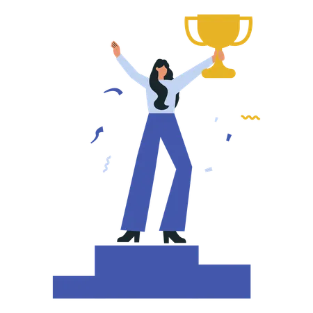 Girl holding winning trophy  Illustration