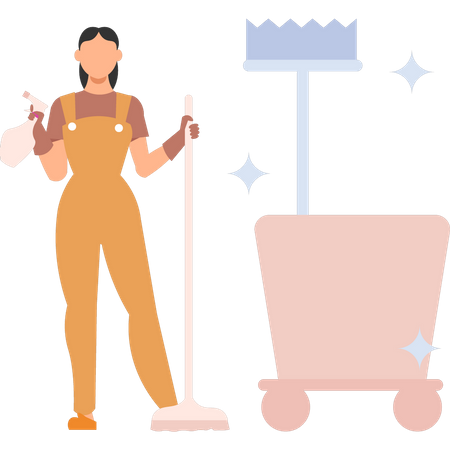 Girl holding wiper and shower  Illustration