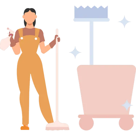 The Girl Is Holding A Wiper And A Shower Illustration