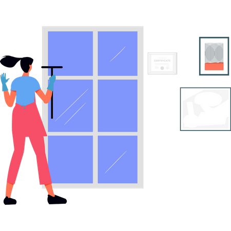 Girl holding wiper to clean window  Illustration