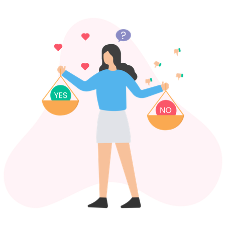 Girl holding Yes Or No scale in hand  Illustration