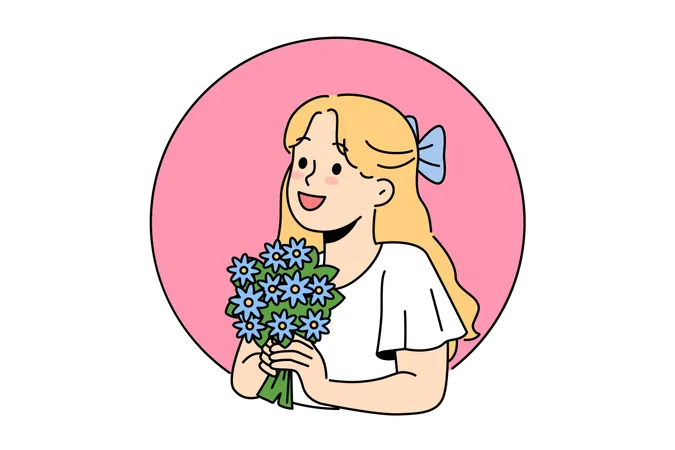 Girl holds flower bouquet  Illustration