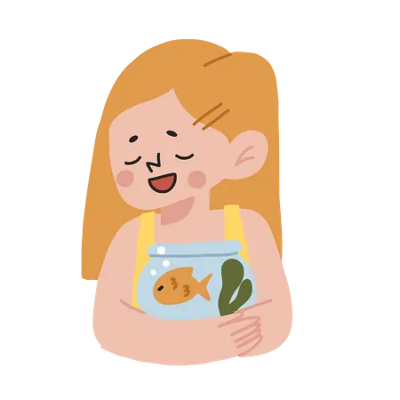 Girl Hugging Fish bowl  Illustration