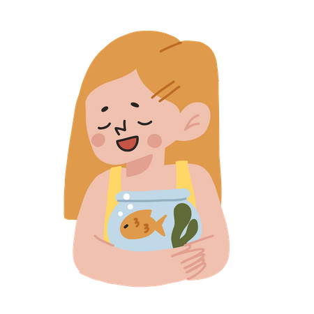 Girl Hugging Fish bowl  Illustration