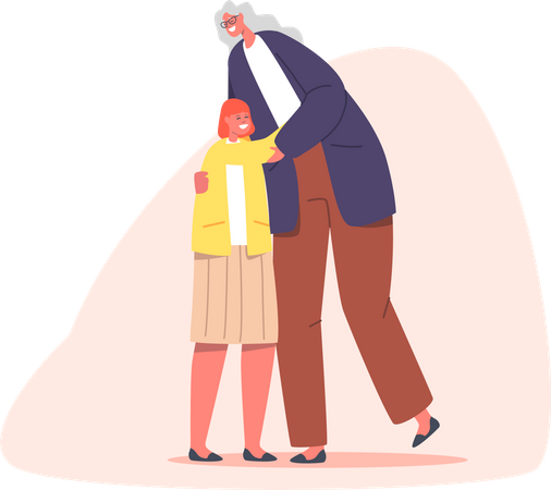 Girl hugging grandmother Illustration