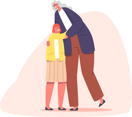 Girl hugging grandmother Illustration