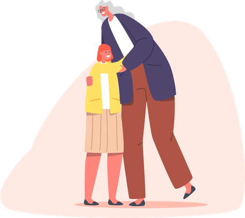 Girl hugging grandmother  Illustration