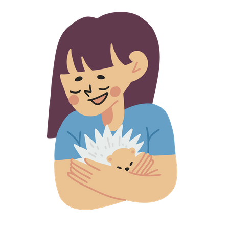Girl Hugging Hedgehog  Illustration