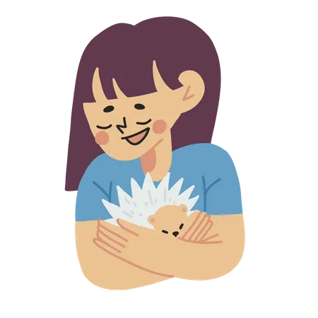 Girl Hugging Hedgehog  Illustration