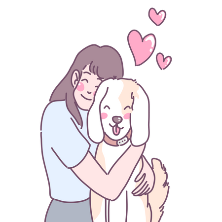 Girl hugging her dog  Illustration