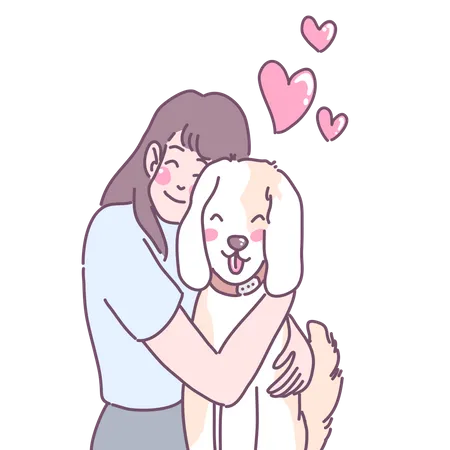 Girl hugging her dog Illustration