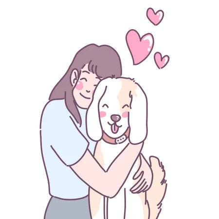 Girl hugging her dog  Illustration