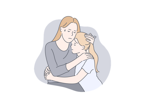 Girl hugging her mother  Illustration