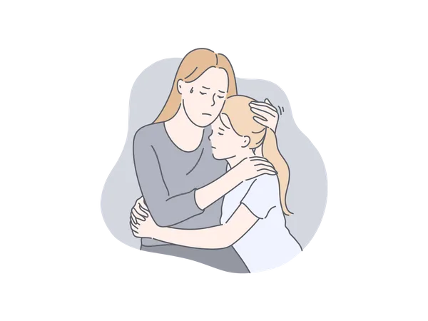 Girl hugging her mother  Illustration