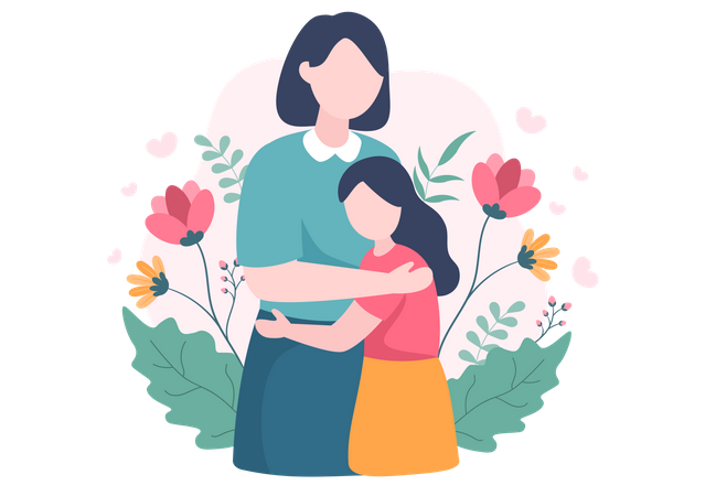 Girl hugging her mother Illustration