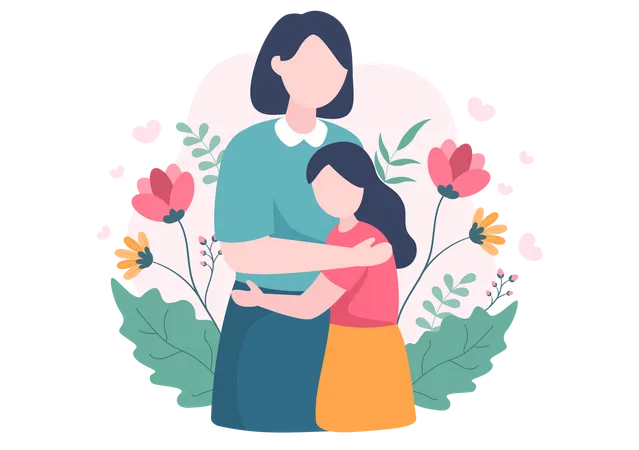 Girl hugging her mother Illustration