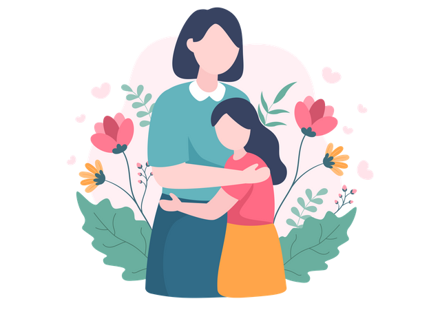 Girl hugging her mother  Illustration