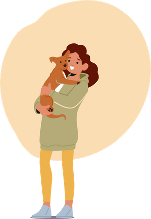 Girl hugging pet dog Illustration