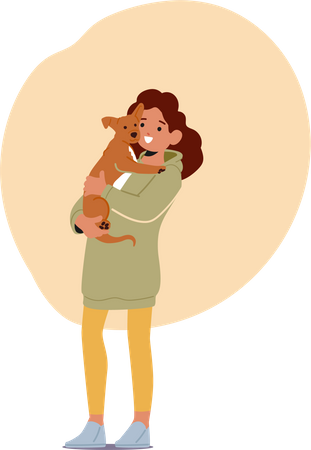 Girl hugging pet dog  Illustration