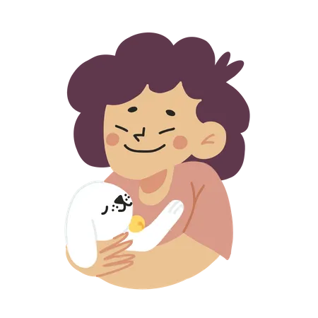 Girl Hugging Puppy  Illustration
