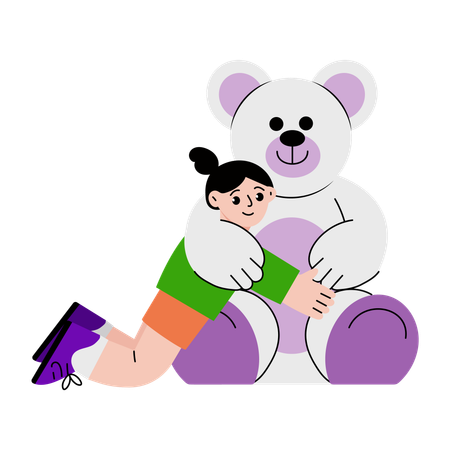 Girl hugging soft toy  Illustration
