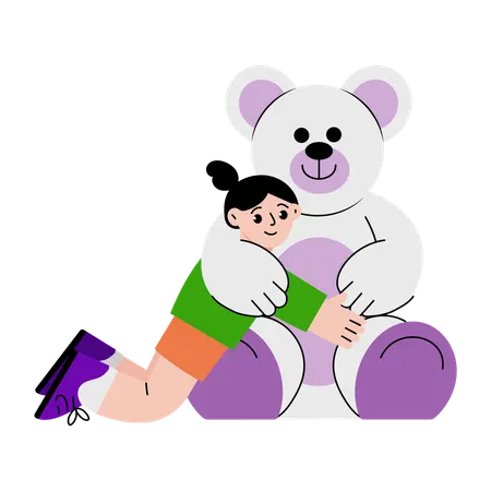 Girl hugging soft toy  Illustration