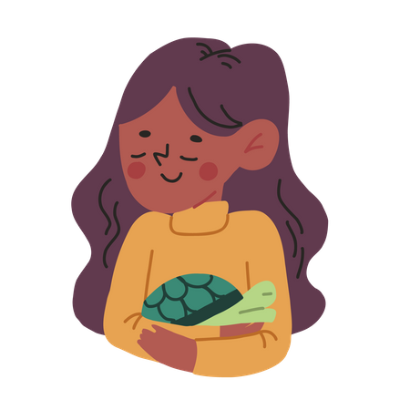 Girl hugging Tortoise  Illustration