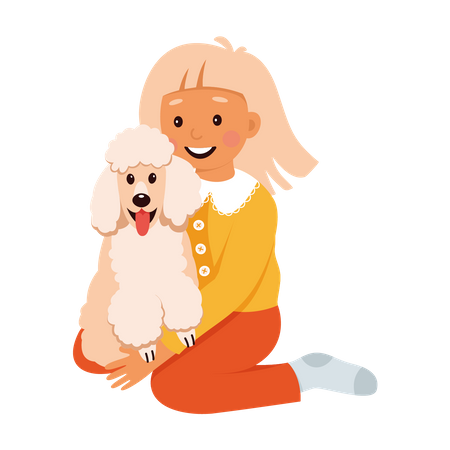 Girl Hugging With Dog  Illustration