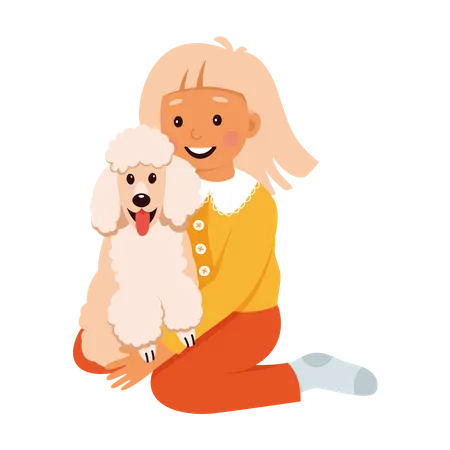Girl Hugging With Dog  Illustration
