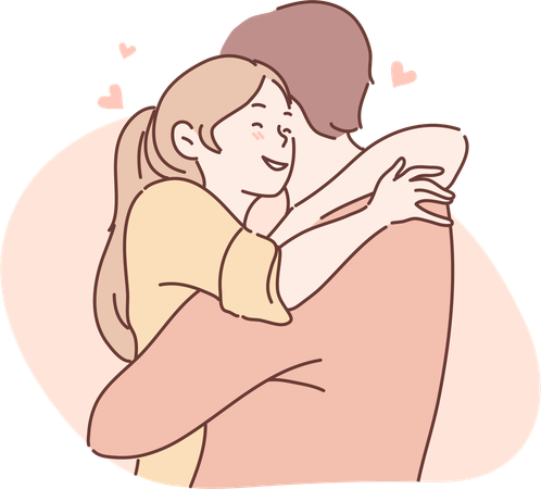 Girl hugs her lover tightly  Illustration