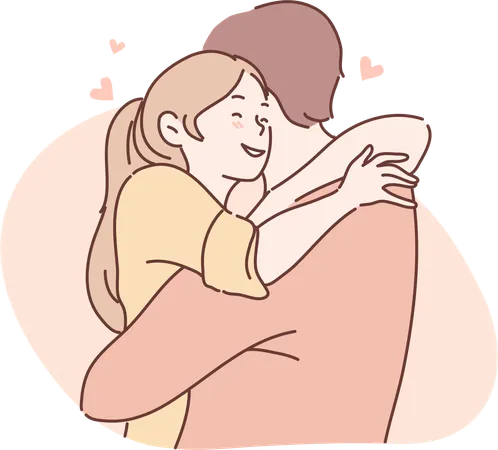 Girl hugs her lover tightly  Illustration
