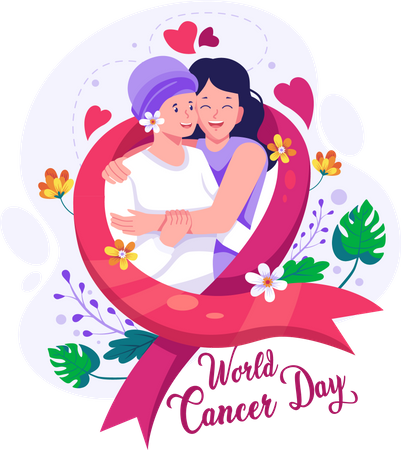 Girl hugs her mother who has cancer with love Illustration