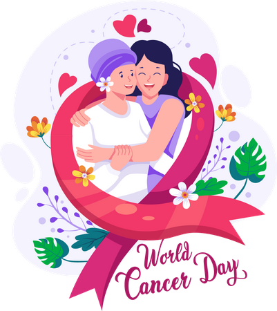 Girl hugs her mother who has cancer with love  Illustration