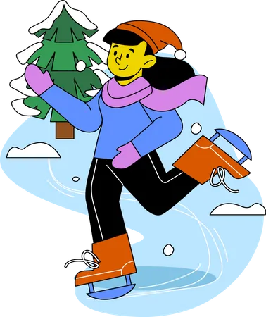 Girl Ice Skating Illustration