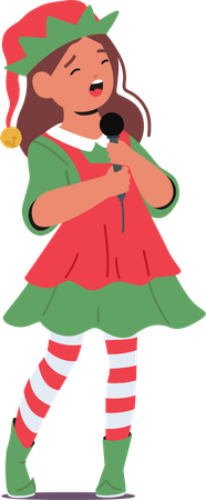 Girl In A Festive Christmas Costume of the Elf  Illustration