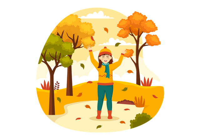 Girl in Autumn park  Illustration