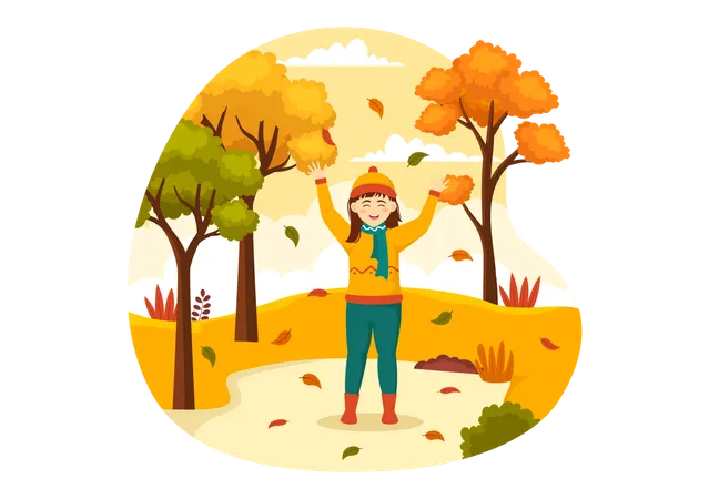 Girl in Autumn park  Illustration